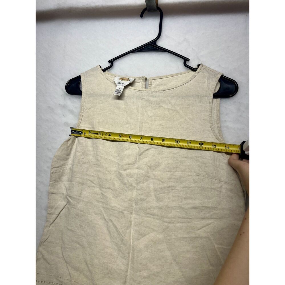100% linen Talbots beige tank top with stitching details crewneck style size 4 - Picture 7 of 8